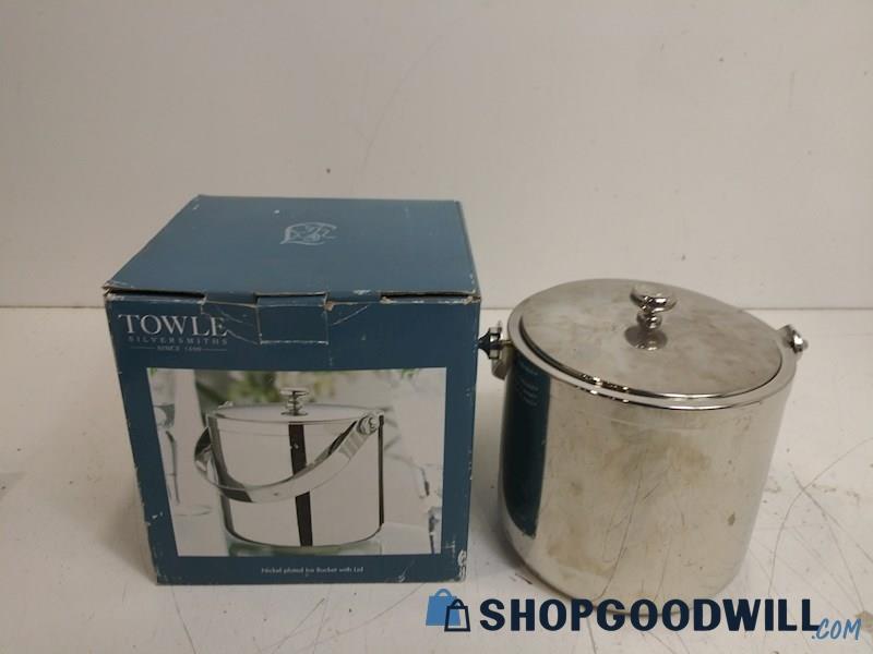 Towle Nickel Plated Ice Bucket with Lid Barware Sit Bottle In Kitchen Self Serve