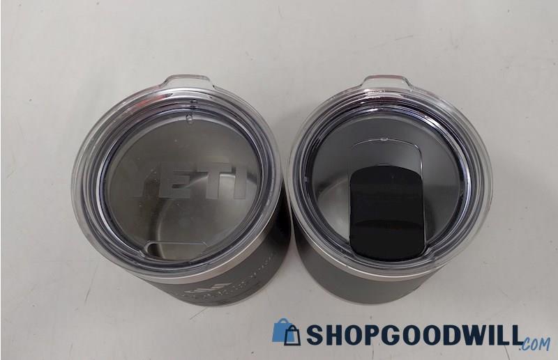 Set of 2 - 10oz Yeti Ramblers Black Stainless Steel with Lids