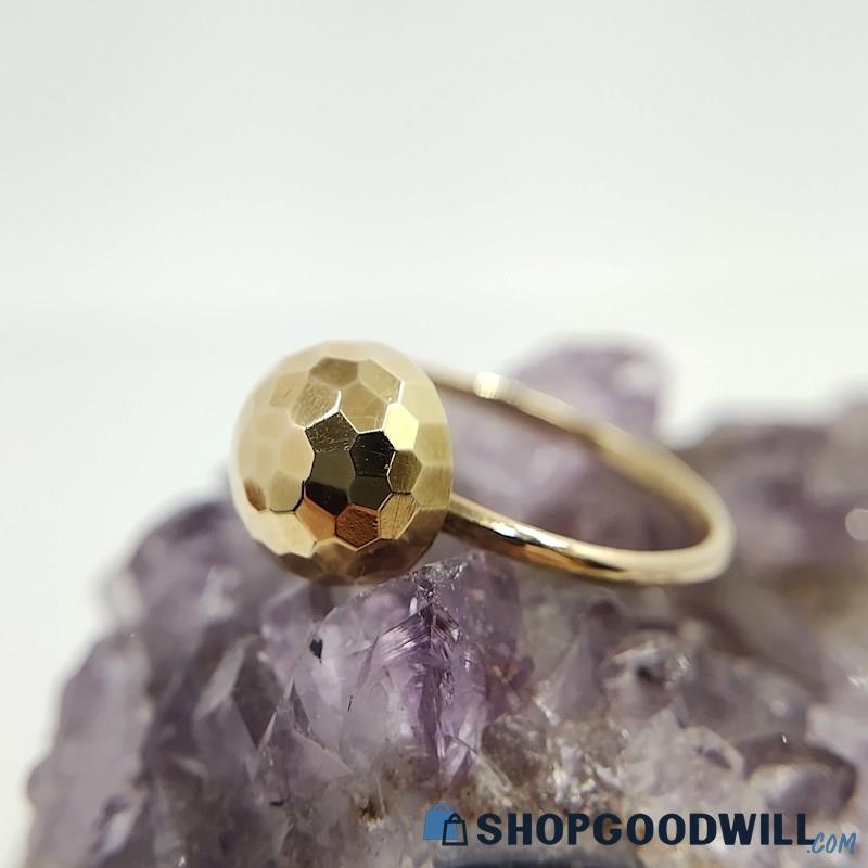 14K Yellow Gold Hollow Faceted Dome Ball Ring Size 5 1/2, 1.40 Grams