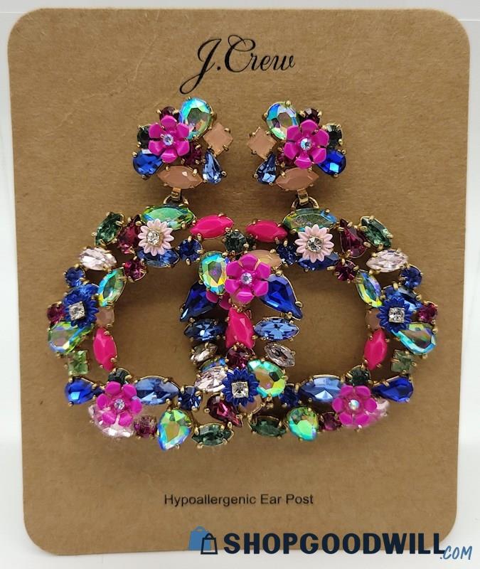 J.CREW Floral Multi-Color Rhinestone Earrings - NOC