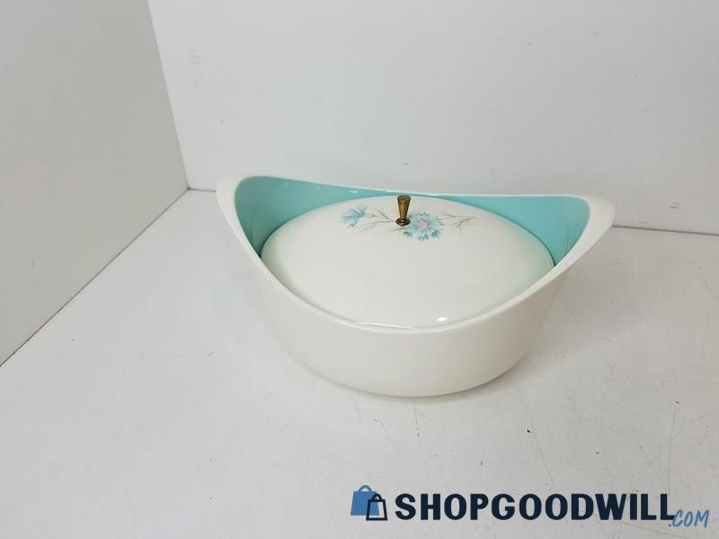 Taylor Smith Boutonniere Oval Casserole Dish W/ Lid, Blue Floral Design