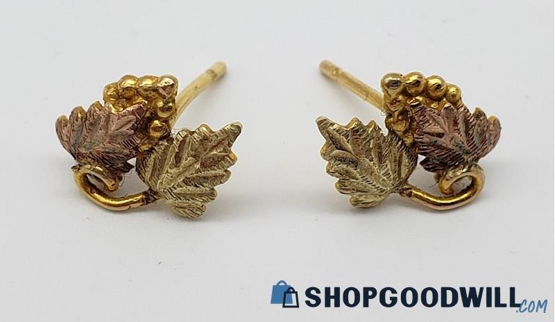 10K Black Hills Gold Grape Leaves Post Earrings 0.73 grams