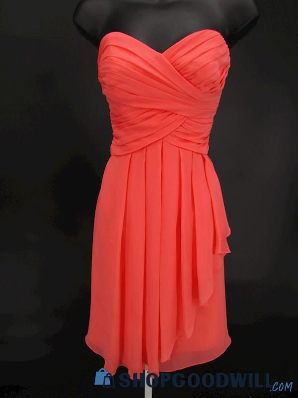 David's Bridal Women's Coral Strapless Pleated Sweetheart Mini Formal Gown SZ 0