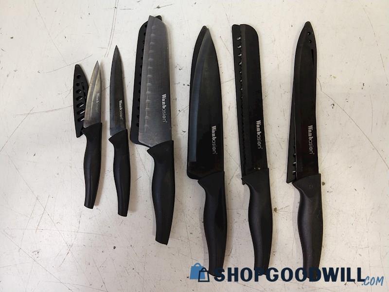6pc Wanbison Black Steel Blade Knife Set