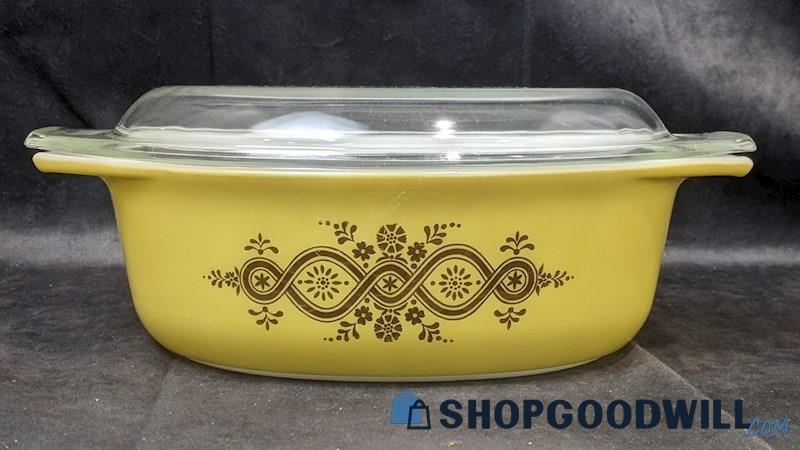 2pcs PYREX Golden Wreath Oval Casserole Baking Dish 043 W/ Lid