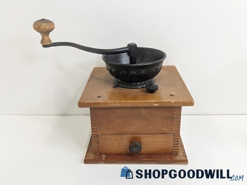 Antique Wooden + Cast Iron Coffee Grinder