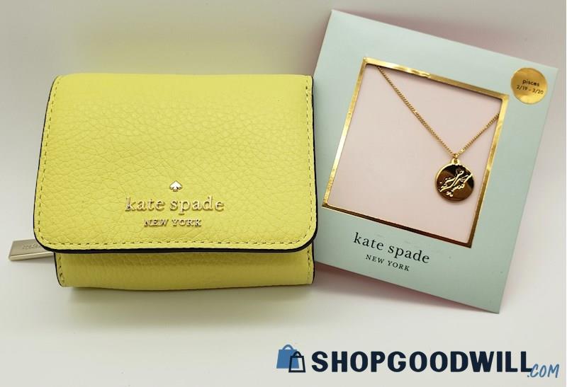 Kate Spade Yellow 3 Fold Wallet & Pisces Necklace