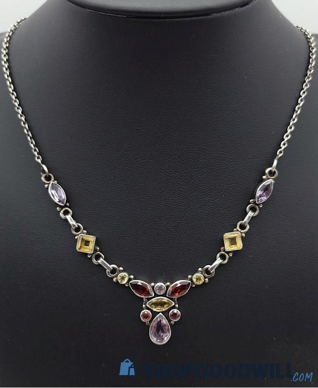 .925 Vintage Faceted Multi-Stone Necklace 11.56grams