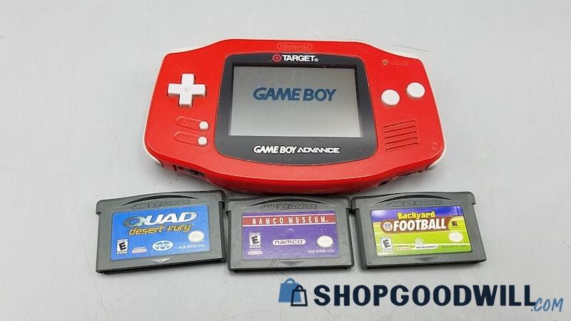  E) Red Nintendo GameBoy Advance Target Exclusive Handheld w/ 3 Games - Tested