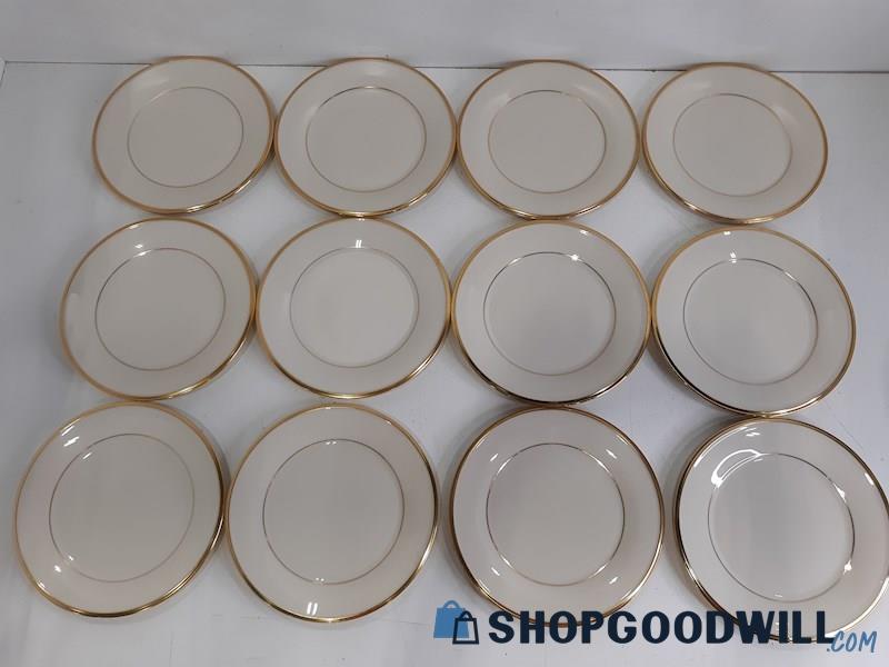 12 Pc. Lenox China ETERNAL Ivory Gold Bread and Butter Plates 8 In.
