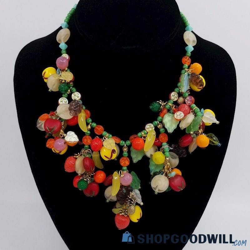 Vintage Bunches of Fruit Glass Beaded Necklace 