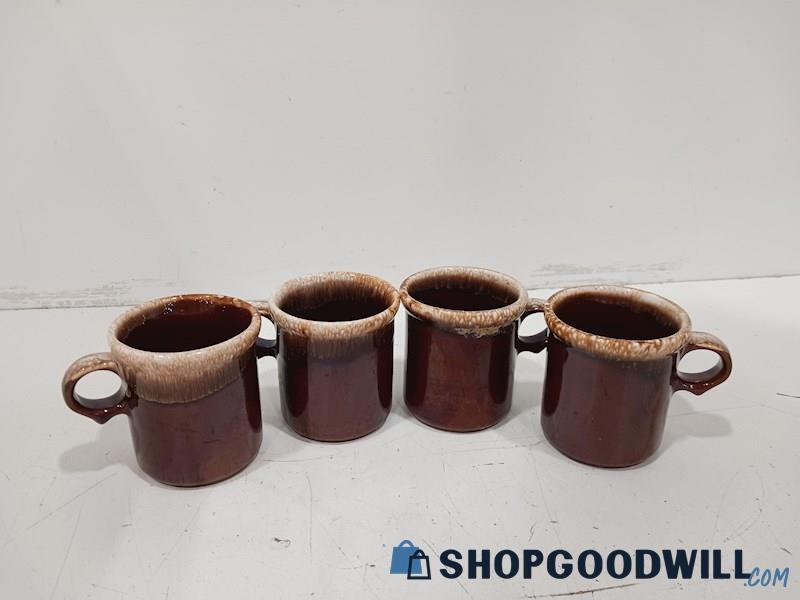 Set Of 4 Vintage McCoy USA Brown Drip Glaze Coffee Mug Cup 