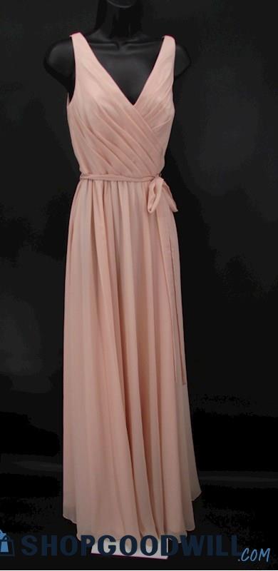 Kennedy Blue Women's Dusty Pink Pleated V Neck Formal Gown SZ 12