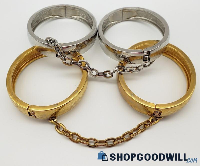 J. Crew Gold / Silver Tone Handcuff Style Hinged Bangle Bracelets