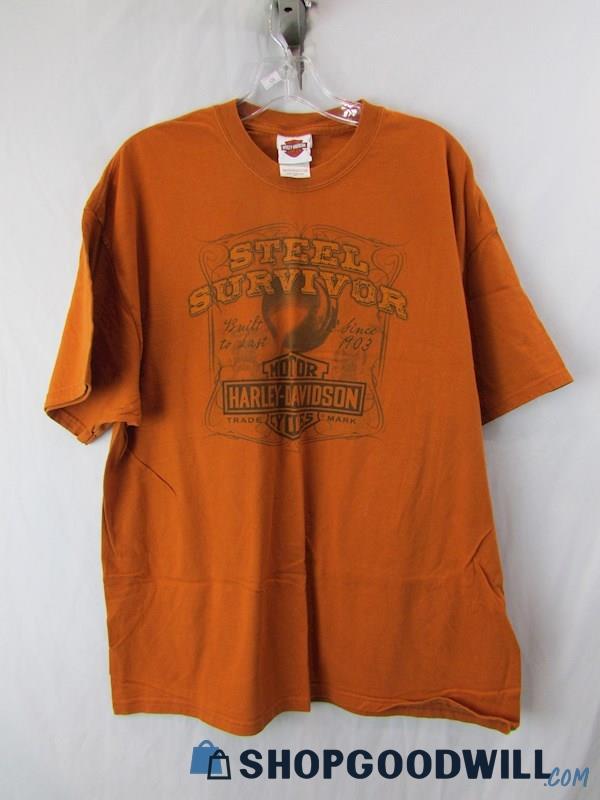 Harley-Davidson 'Steel Survivor/Shanghai' Men's Orange T-Shirt SZ XL