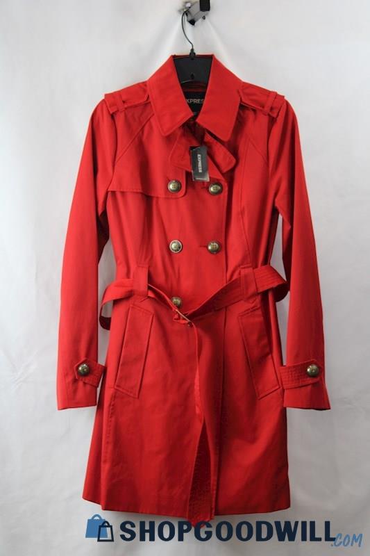 NWT Express Women's Red Belted Double Breasted Trench Coat SZ XS