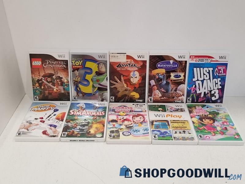 10pc Lot Nintendo Wii Games Sim Animals, Just Dance 3, Wii Play & More Games