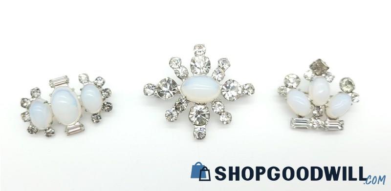 Vintage Faux Opalescent Cabochon & Rhinestone Brooches (3)