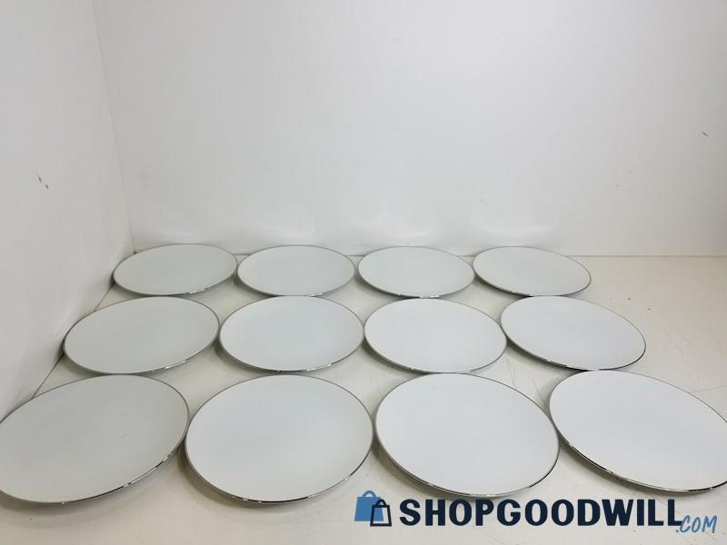 12Pc Noritake China Dinner Plate Set W/ Silver Painted Rim, 8 1/4