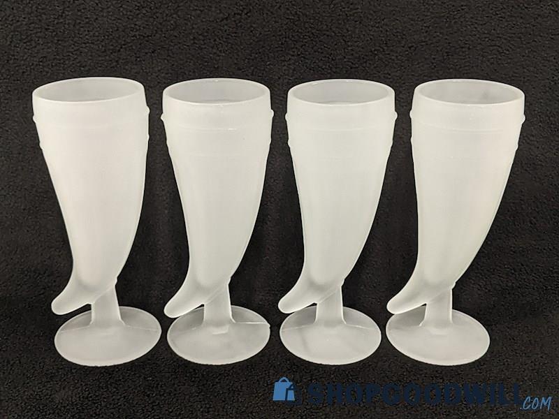 A) 4pc Appears to Be Tiara Frosted Viking Horn Shaped Beer Pilsner Glassware
