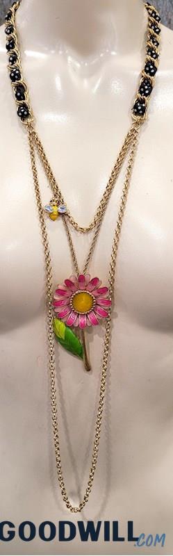 Betsey Johnson Pink Daisy & Bee 3-Layer Necklace 