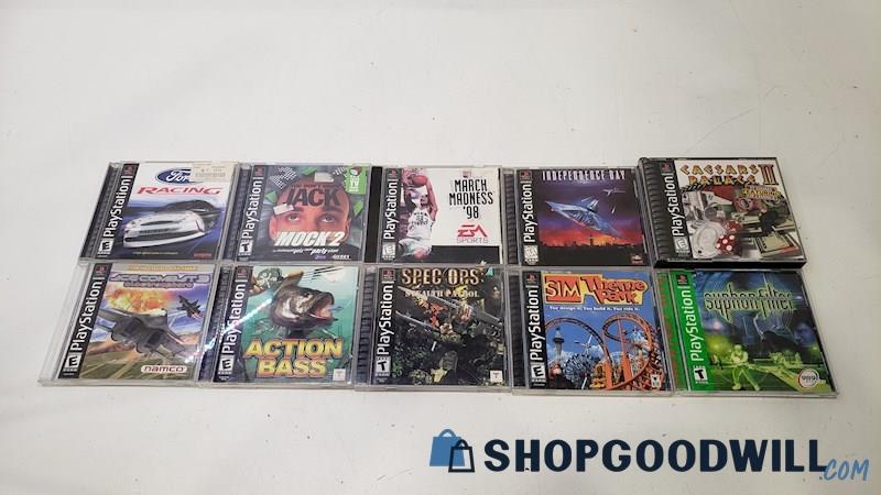 PlayStation 1 Video Game Lot of 10 - Syphon Filter, Ford Racing, & More