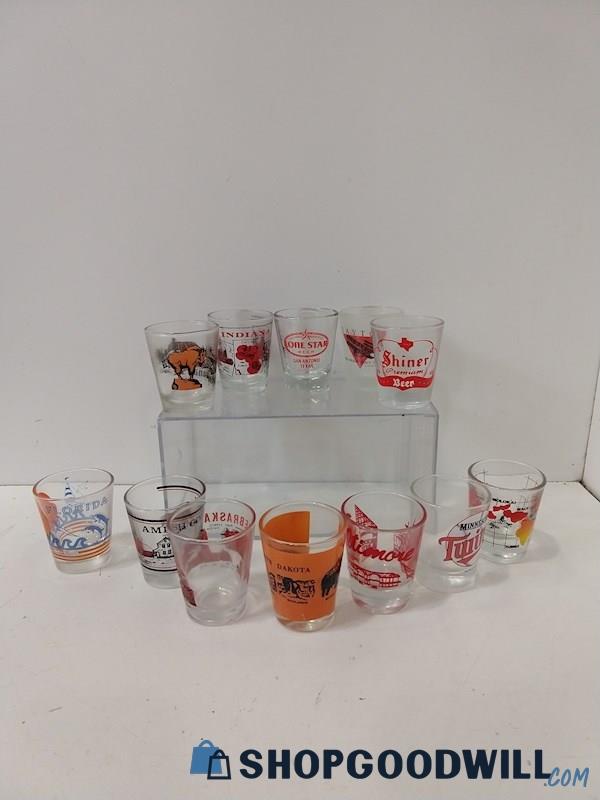 ID21 12pc Shot Glasses Red Colored States Sports Twins Lone Star &MORE UNBRANDED