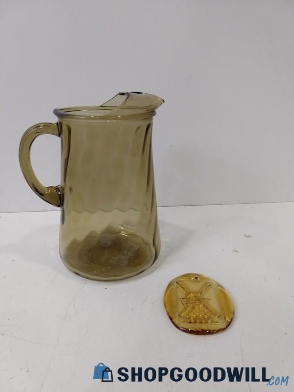 2pc Glass Pitcher/Pressed Glass Home Décor Yellow Glass Appears Indiana Glass 