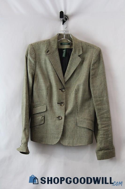 Lauren Ralph Lauren Women's Tan/Black Houndstooth Button Up Blazer SZ 6