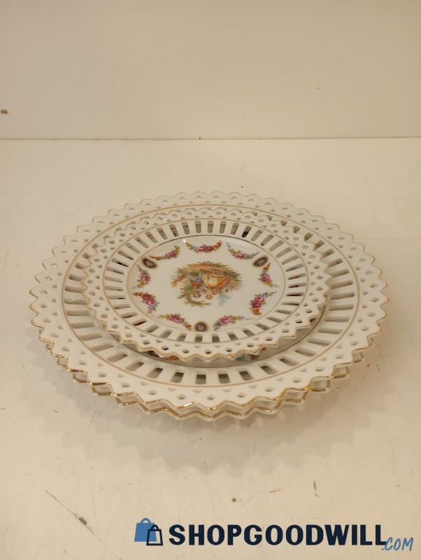 Vintage 3pc German Reticulated Porcelain Dishes 