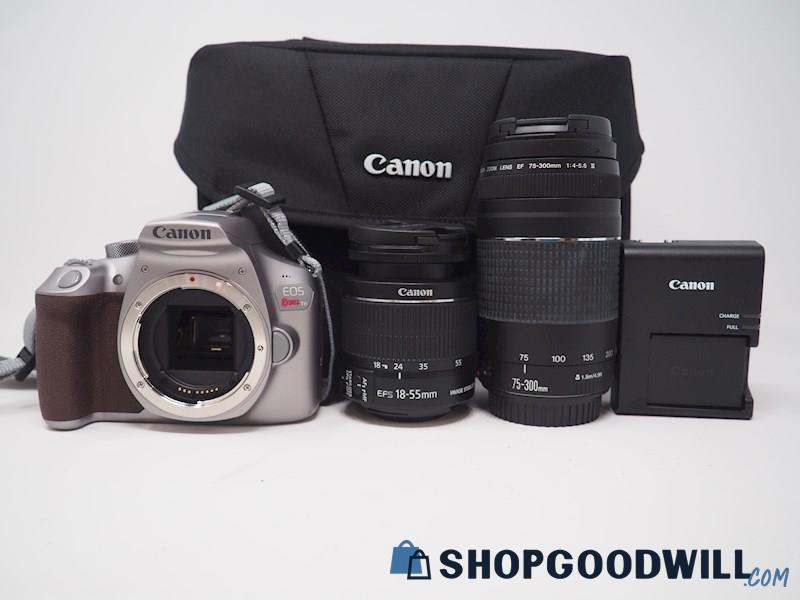Canon EOS Rebel T6 Gray/Silver Body DSLR Camera w/18-55mm 75-300mm Lens *PWR ON*