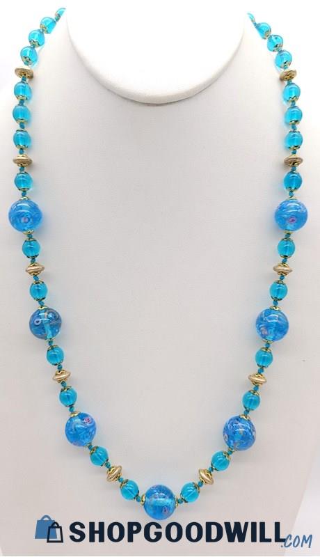 Blue Lampwork Glass Beaded Necklace 