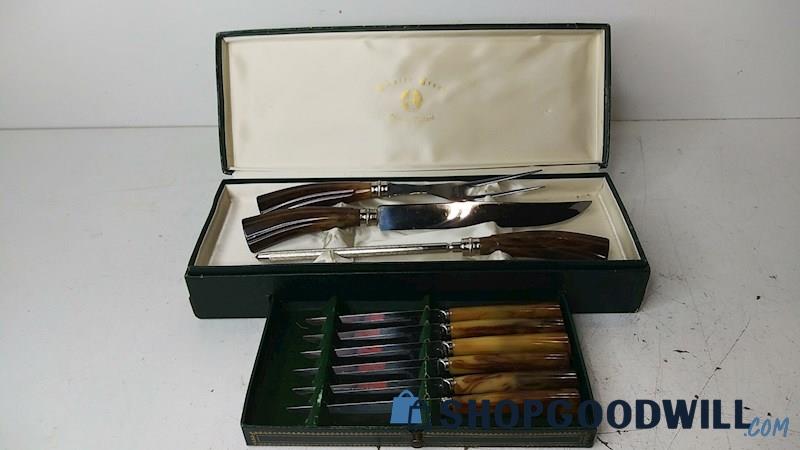 9pc Englishtown Cutlery Sheffield, England Stainless Steel Caving Set Knives