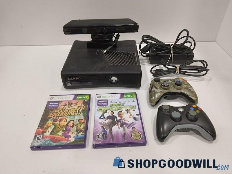 XBOX 360 S Console W/Game, Cords and Controllers-tested