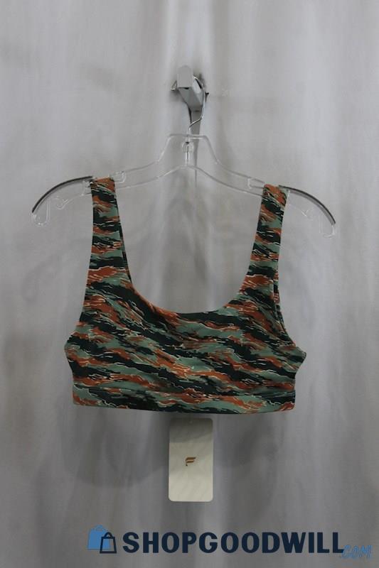 NWT Fabletics Womens Green/Orange Camo Sports Bra Sz S