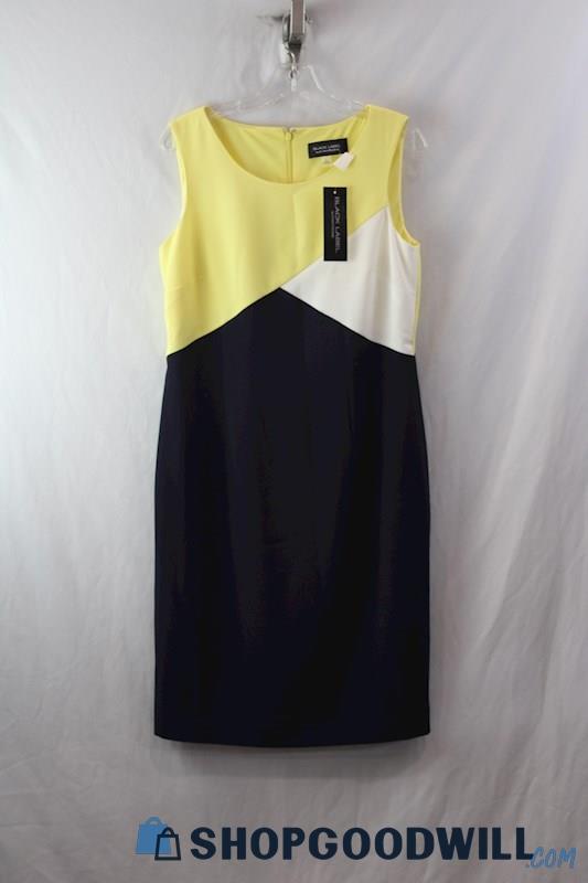 NWT Black Label By Evan Capone Women's Yellow/Navy Sheath Dress SZ 8