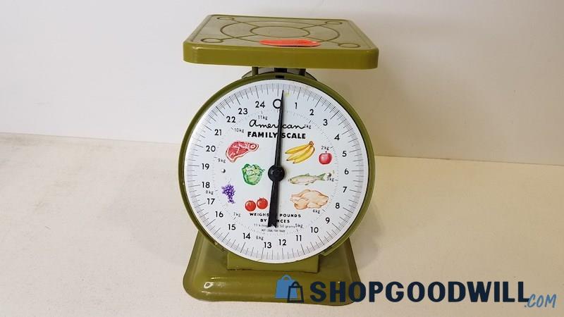 Vintage Green American Family Scale 25Ib w/ Colored Fruit - Meat - Veggies