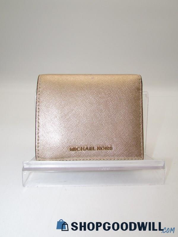 Michael Kors Jet Set Gold Saffiano Leather Flap Card Holder Handbag Purse