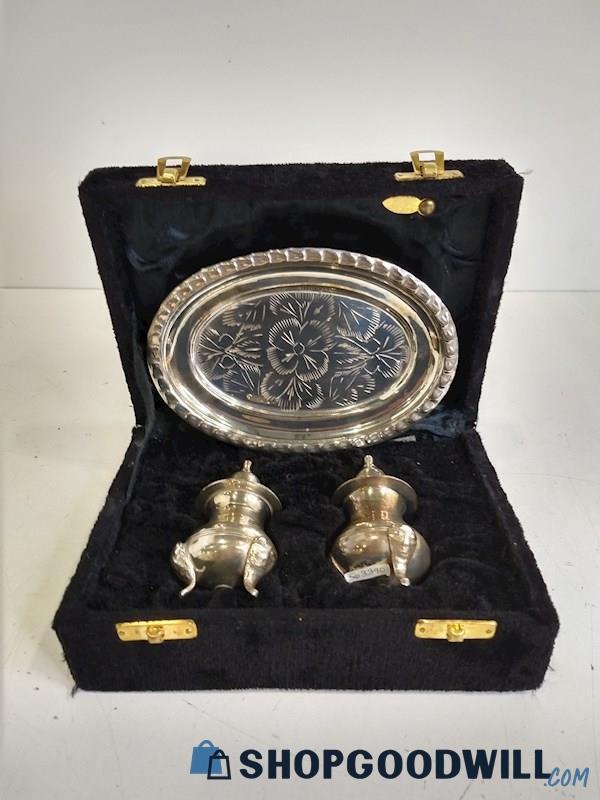 International Silver Co Salt And Pepper Shakers With Tray