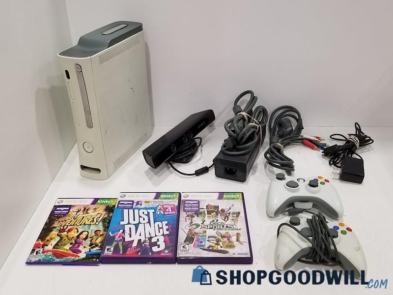 XBOX 360 Console w/ Games, Cords & Controllers - TESTED