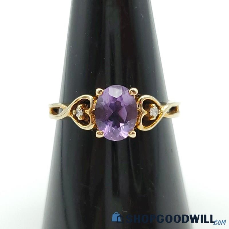 10K Oval Amethyst Diamond Accent Ring (Size 9) 2.80 Grams