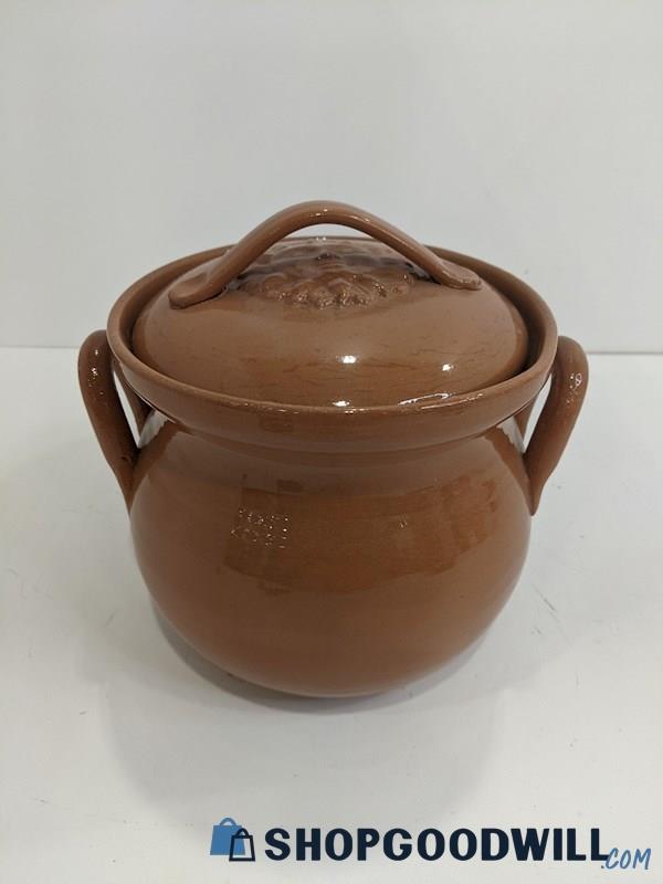 Pier 1 Imports Ceramic Brown Sun Handled Kitchen Canister Pot w/ Lid