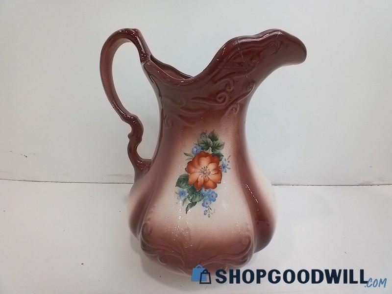 3LBS Ironstone Pitcher Home Decoration Brown Floral