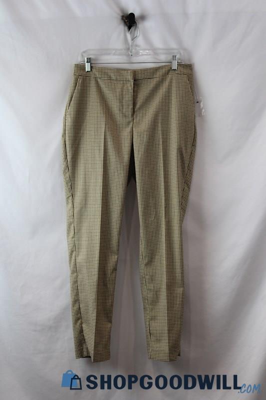 Vince Camuto Women's Beige Grid pattern Pleat Straight Ankle Pant SZ 8