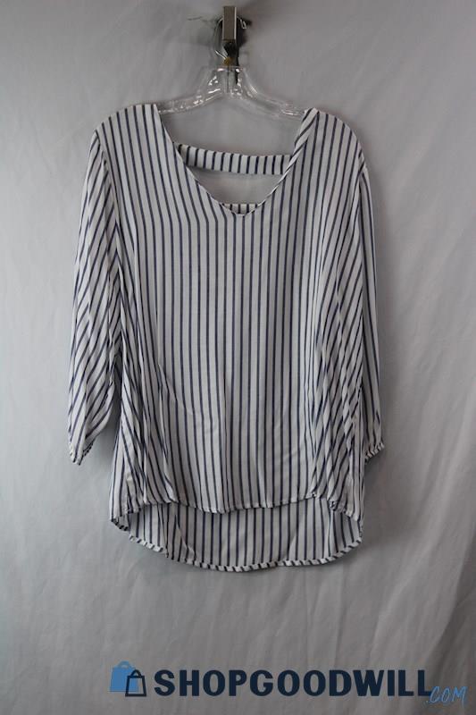 Maurice's Women's White/Navy Striped Cut-Out Blouse SZ XL