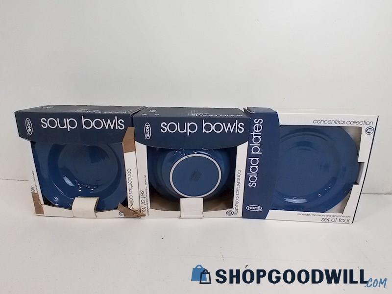 12pc Home Concentrics Collection Bowls Salad Plates Kitchen Home Blue