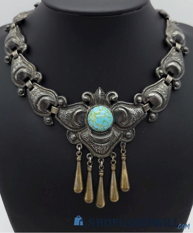 Vintage Silver-Tone World Traveler Glass Bead Necklace 