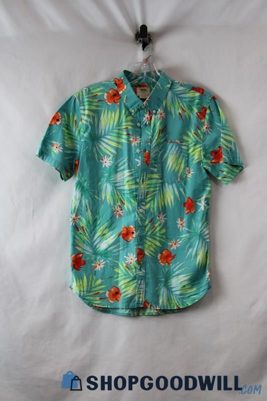 Vans Men's Teal Tropical Floral Short Sleeve Button Up Shirt sz S