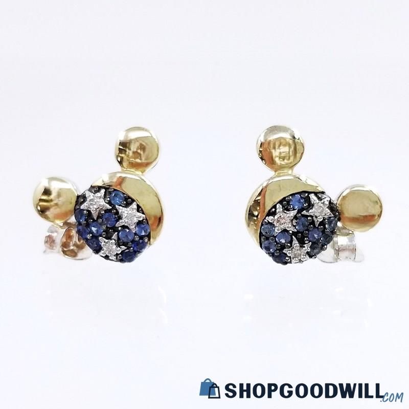 .925/10K Diamond & Sapphire Accent DISNEY Mickey Mouse Earrings 3.0 Grams