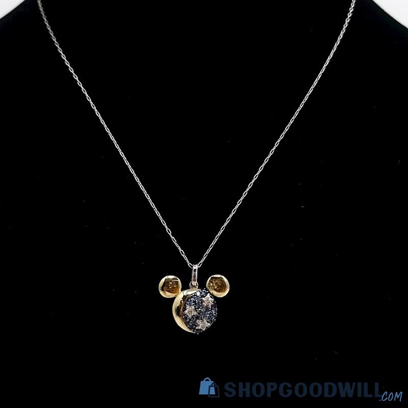 .925/10K Diamond & Sapphire Accent DISNEY Mickey Mouse Necklace 4.59 Grams
